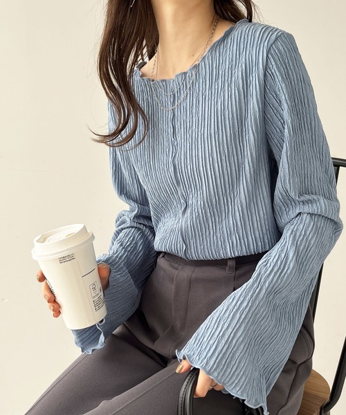 [SET]ジャガードフレアスリーブカットソー+フロントジップジャガードスカート セール新色追加前後２wayジャガードフレアスリーブカットソー（T