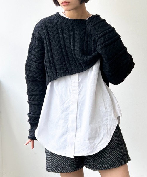 Meli rich(メリーリッチ)の「クロップド丈ケーブルニット(ニット/セーター・レディース・オフホワイト/ベージュ/ブラック/ブラウン・MEDIUM)」の12枚目の写真