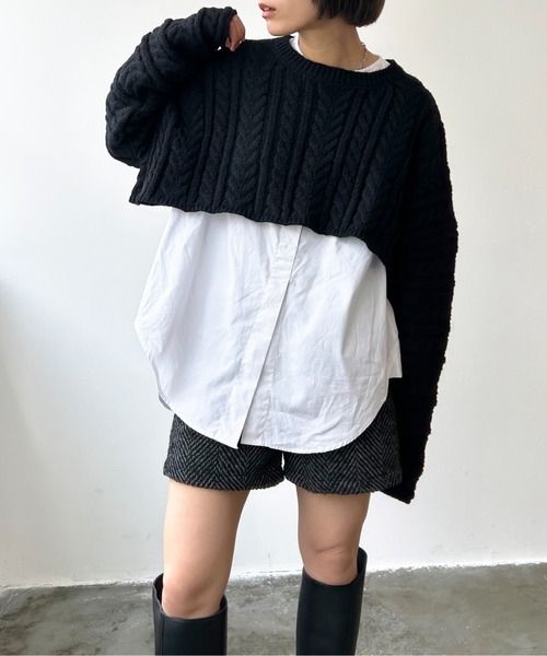 Meli rich(メリーリッチ)の「クロップド丈ケーブルニット(ニット/セーター・レディース・オフホワイト/ベージュ/ブラック/ブラウン・MEDIUM)」の13枚目の写真