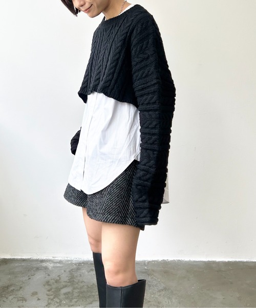 Meli rich(メリーリッチ)の「クロップド丈ケーブルニット(ニット/セーター・レディース・オフホワイト/ベージュ/ブラック/ブラウン・MEDIUM)」の14枚目の写真