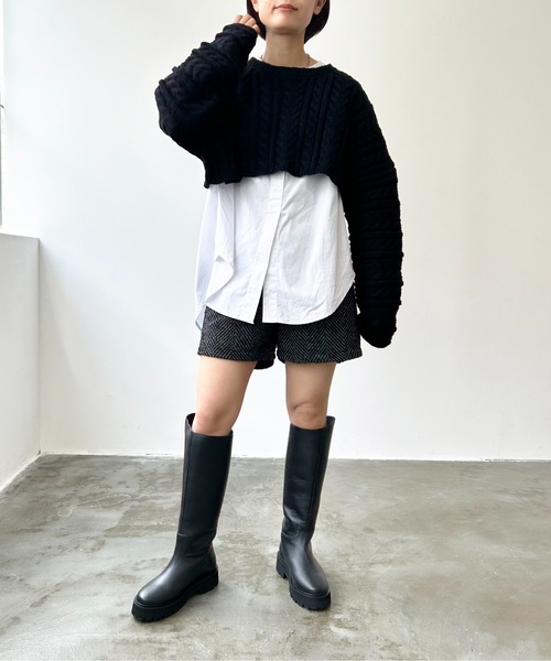 Meli rich(メリーリッチ)の「クロップド丈ケーブルニット(ニット/セーター・レディース・オフホワイト/ベージュ/ブラック/ブラウン・MEDIUM)」の19枚目の写真