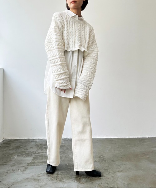 Meli rich(メリーリッチ)の「クロップド丈ケーブルニット(ニット/セーター・レディース・オフホワイト/ベージュ/ブラック/ブラウン・MEDIUM)」の7枚目の写真