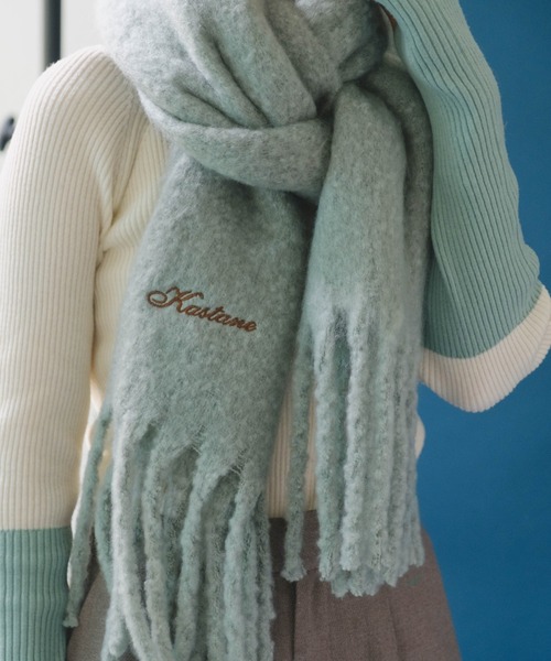 Kastane(カスタネ)の「刺繍フリンジマフラー(マフラー・レディース・サックスブルー/オレンジ/アイボリー/チャコールグレー・FREE)」の13枚目の写真