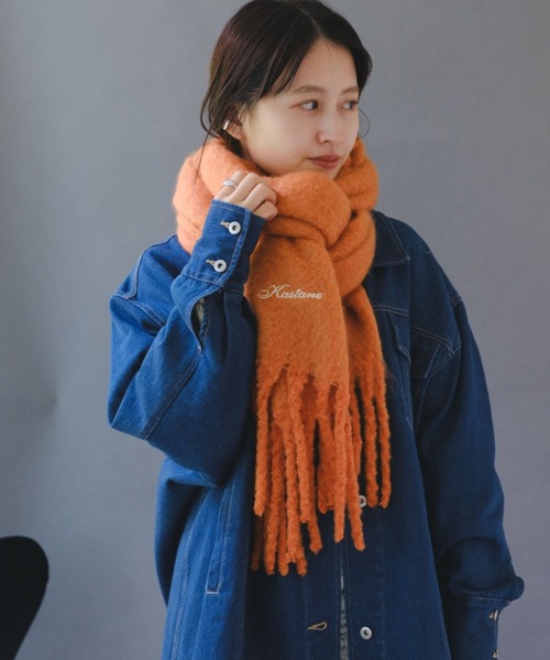 Kastane(カスタネ)の「刺繍フリンジマフラー(マフラー・レディース・サックスブルー/オレンジ/アイボリー/チャコールグレー・FREE)」の14枚目の写真