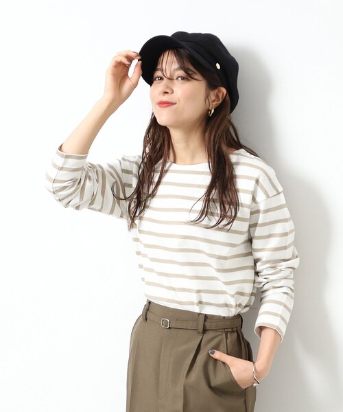 DRESKIP（ドレスキップ）の「◆【無地/ボーダー】コットン ゆったりロンT（Tシャツ/カットソー・レディース・ベージュ系2/ナチュラル/アイボリー/キャメル/ブラック/ホワイト系5・03/02/04）」の5枚目の写真