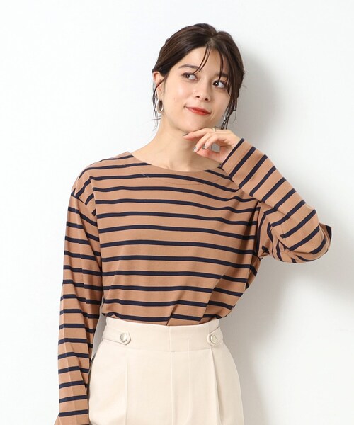 DRESKIP（ドレスキップ）の「◆【無地/ボーダー】コットン ゆったりロンT（Tシャツ/カットソー・レディース・ベージュ系2/ナチュラル/アイボリー/キャメル/ブラック/ホワイト系5・03/02/04）」の6枚目の写真