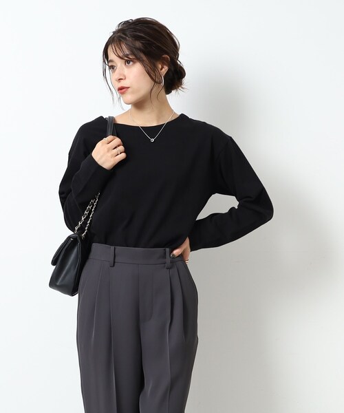 DRESKIP（ドレスキップ）の「◆【無地/ボーダー】コットン ゆったりロンT（Tシャツ/カットソー・レディース・ベージュ系2/ナチュラル/アイボリー/キャメル/ブラック/ホワイト系5・03/02/04）」の7枚目の写真