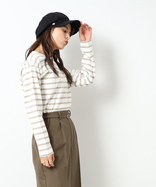 DRESKIP（ドレスキップ）の「◆【無地/ボーダー】コットン ゆったりロンT（Tシャツ/カットソー・レディース・ベージュ系2/ナチュラル/アイボリー/キャメル/ブラック/ホワイト系5・03/02/04）」の21枚目の写真