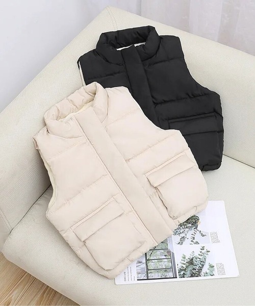 Bambin（ボンバン）の「【 Bambin / ボンバン 】 スタンドネック 中綿 ベスト（ベスト・キッズ・アイボリー/ブラック・130/110/120）」の7枚目の写真