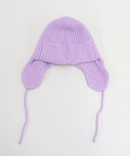 fredy emue（フレディエミュ）の「もちふわニットパイロットワッチ（ニットキャップ/ビーニー・レディース・ブラック/アイボリー/ラベンダー・FREE）」の10枚目の写真
