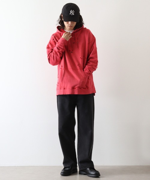 FUNALIVE（ファンアライブ）の「裏毛 ﾀﾞﾒｰｼﾞ加工 ﾌﾟﾙﾊﾟｰｶｰ（パーカー・メンズ・ブラック/レッド/ベージュ・L/XL/M）」の14枚目の写真