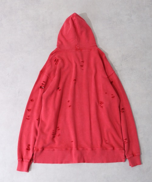 HEAR MY NAME◆ダメージ加工/ピグメント染めパーカー/FREE/コットン/GRY/無地/HMNBYW-22AW-0 OY/オーワイ』PIGMENT 4 POCKET HOODIE ZIP UP/ピグメント
