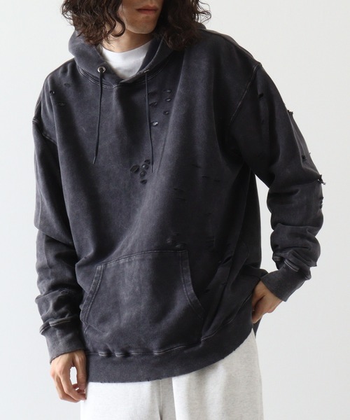 FUNALIVE（ファンアライブ）の「裏毛 ﾀﾞﾒｰｼﾞ加工 ﾌﾟﾙﾊﾟｰｶｰ（パーカー・メンズ・ブラック/レッド/ベージュ・L/XL/M）」の18枚目の写真