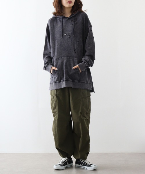 FUNALIVE（ファンアライブ）の「裏毛 ﾀﾞﾒｰｼﾞ加工 ﾌﾟﾙﾊﾟｰｶｰ（パーカー・メンズ・ブラック/レッド/ベージュ・L/XL/M）」の5枚目の写真
