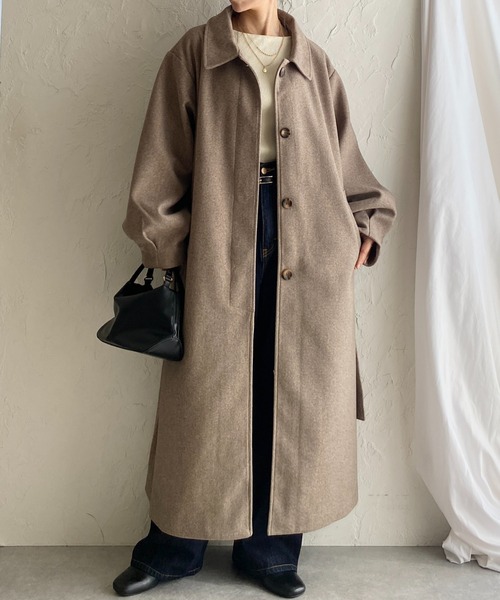 セール】フェイクウール2WAYベルト付きロングスタンドカラーステン