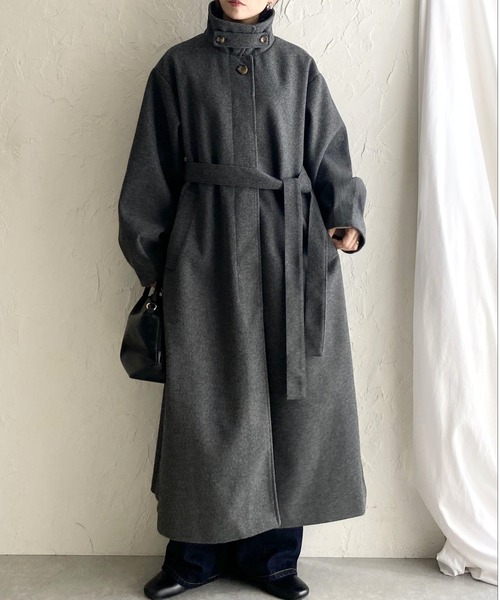 セール】フェイクウール2WAYベルト付きロングスタンドカラーステン