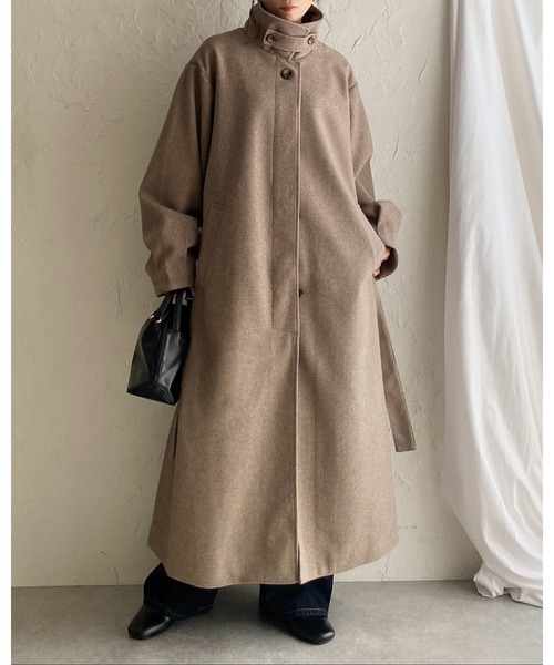 セール】フェイクウール2WAYベルト付きロングスタンドカラーステン