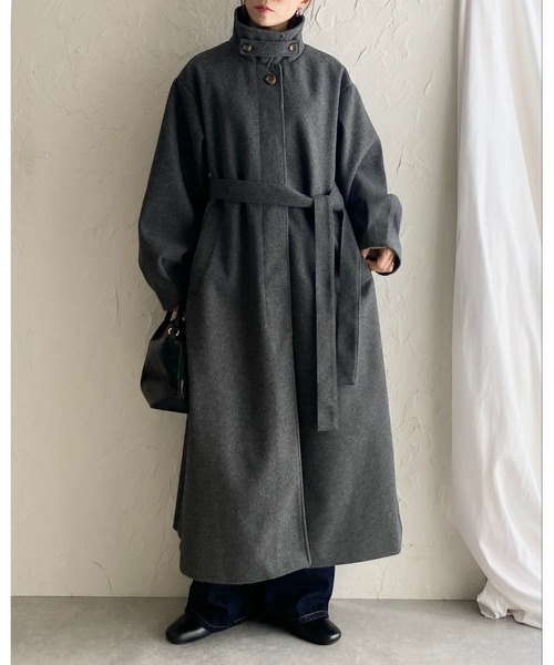 セール】フェイクウール2WAYベルト付きロングスタンドカラーステン