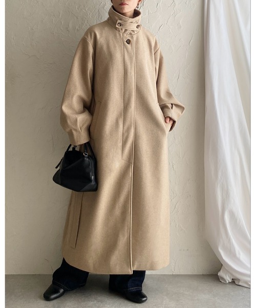 セール】フェイクウール2WAYベルト付きロングスタンドカラーステン