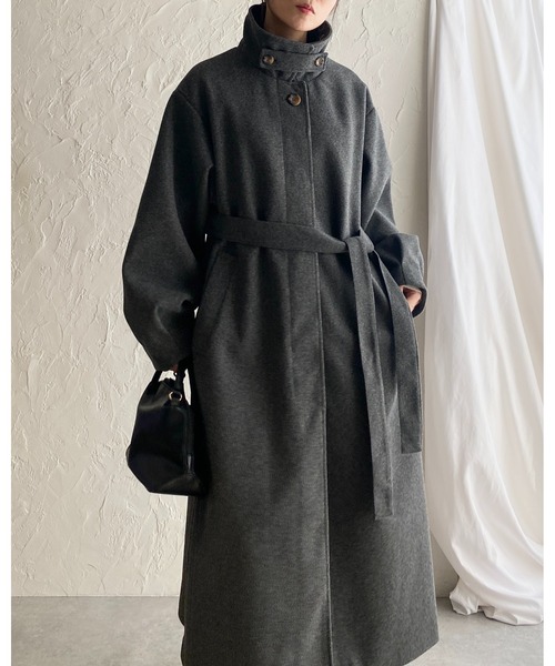 STRATA エストラータ　ベルト付きステンカラーウールコート オートミール STRATA エストラータベルト付きステンカラーウールコート オートミール