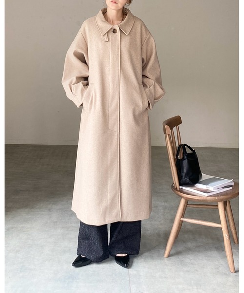 セール】フェイクウール2WAYベルト付きロングスタンドカラーステン