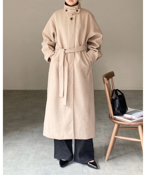 セール】フェイクウール2WAYベルト付きロングスタンドカラーステン
