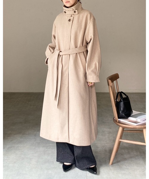 セール】フェイクウール2WAYベルト付きロングスタンドカラーステン