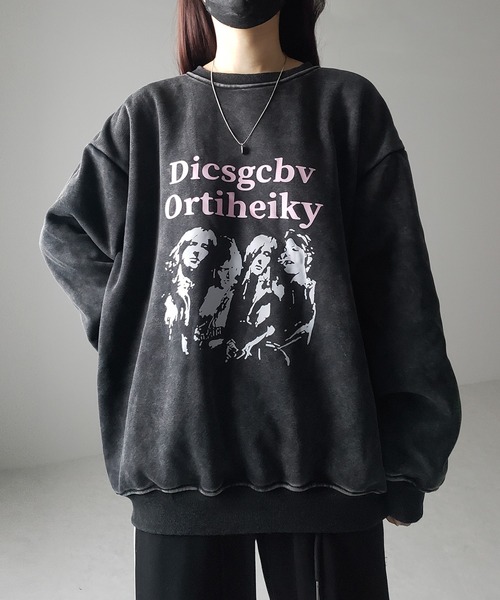 me+em select(ミームセレクト)の「※※【 選べる8柄/裏起毛 】オーバーサイズ ヴィンテージピグメント加工ロゴプリントスウェットプルオーバー(スウェット・レディース・ブラック系1/ブラック系2/ブラック系3/ブラック系4/ブラック系5/ブラック系6/ブラック系7/ブラック系8・FREE)」の16枚目の写真