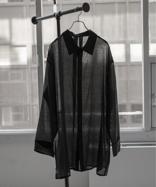 472 新品未使用　ウツシヨ　sheer shirt 透け　シャツ　ブラック Utusiyo（ウツシヨ）の「sheer shirt 透（シャツ/ブラウス