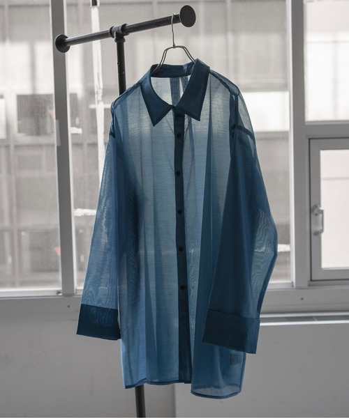 472 新品未使用　ウツシヨ　sheer shirt 透け　シャツ　ブラック Utusiyo（ウツシヨ）の「sheer shirt 透（シャツ/ブラウス