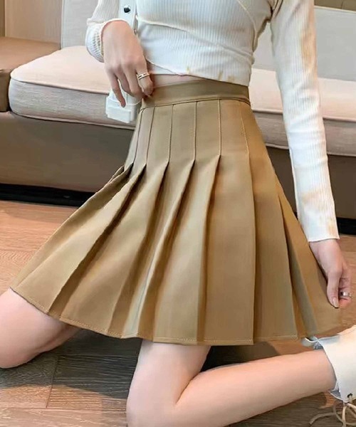 セール】インナーパンツ付きハイウエストプリーツミニスカート