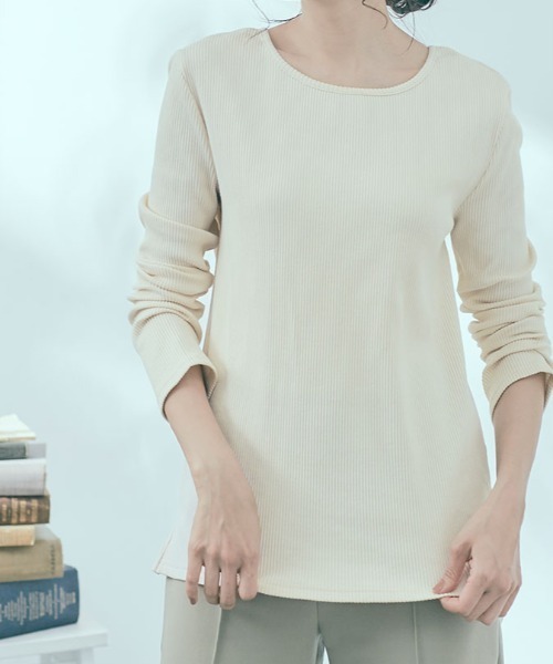 kirakiraShop（キラキラショップ）の「バック Vネック テレコ リブ カットソー（Tシャツ/カットソー・レディース・ブラック/ライトブルー/クリーム/ダークベージュ/チャコール/ラベンダー・M/S）」の22枚目の写真