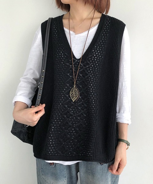 Miniministore(ミニミニストア)の「ニットベスト レディース ニットジレ秋冬(ベスト・レディース・ライトベージュ/ブラック/ブルー/レンガ/ダークグレー/ベージュ/ダークブラウン・フリー)」の10枚目の写真