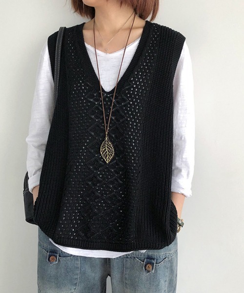 Miniministore(ミニミニストア)の「ニットベスト レディース ニットジレ秋冬(ベスト・レディース・ライトベージュ/ブラック/ブルー/レンガ/ダークグレー/ベージュ/ダークブラウン・フリー)」の11枚目の写真