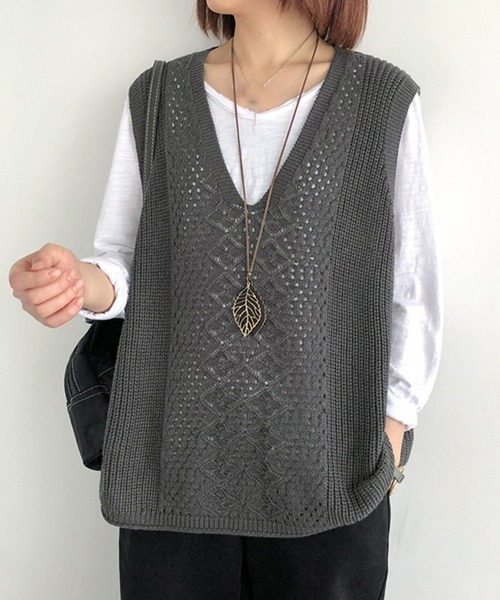Miniministore(ミニミニストア)の「ニットベスト レディース ニットジレ秋冬(ベスト・レディース・ライトベージュ/ブラック/ブルー/レンガ/ダークグレー/ベージュ/ダークブラウン・フリー)」の14枚目の写真