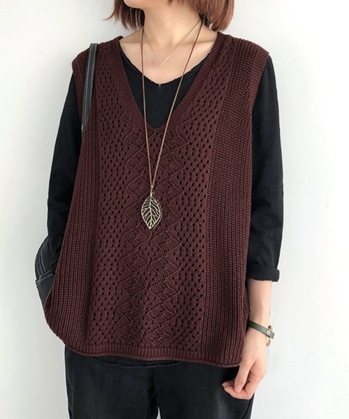 Miniministore(ミニミニストア)の「ニットベスト レディース ニットジレ秋冬(ベスト・レディース・ライトベージュ/ブラック/ブルー/レンガ/ダークグレー/ベージュ/ダークブラウン・フリー)」の15枚目の写真