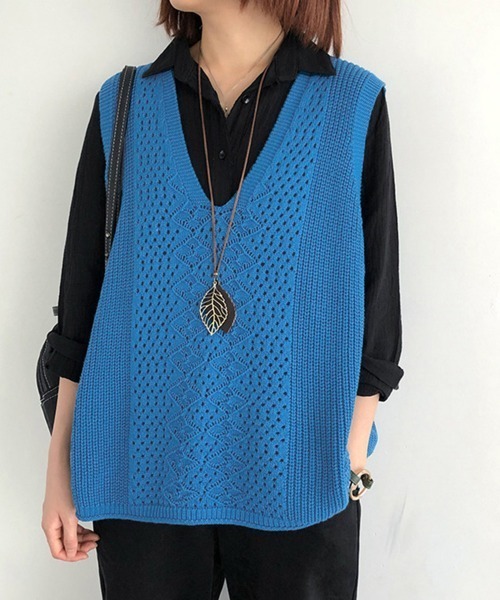 Miniministore(ミニミニストア)の「ニットベスト レディース ニットジレ秋冬(ベスト・レディース・ライトベージュ/ブラック/ブルー/レンガ/ダークグレー/ベージュ/ダークブラウン・フリー)」の16枚目の写真