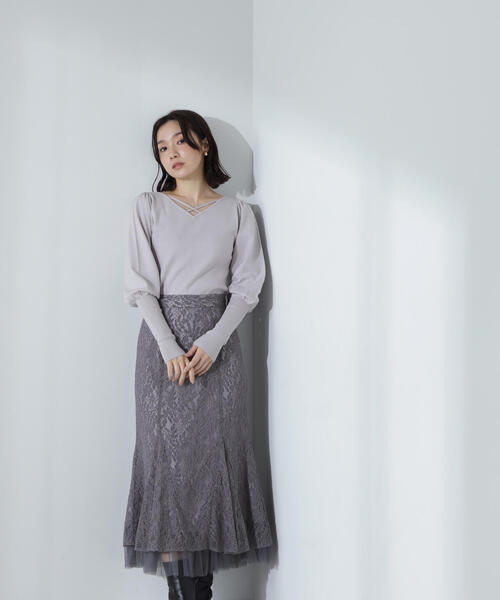 NATURAL BEAUTY BASIC（ナチュラルビューティーベーシック）の「◇チュールレイヤードレーススカート（スカート・レディース・オフホワイト/チャコールグレー/イエロー・SMALL/MEDIUM）」の14枚目の写真