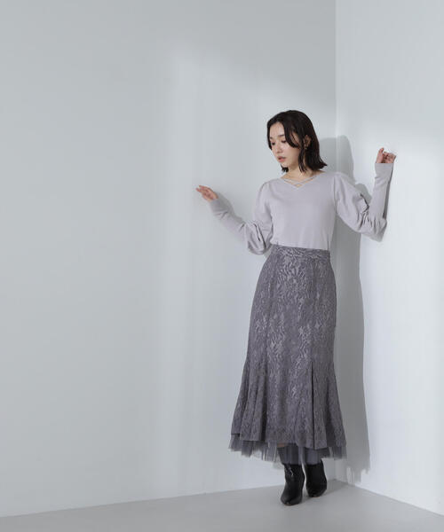 NATURAL BEAUTY BASIC（ナチュラルビューティーベーシック）の「◇チュールレイヤードレーススカート（スカート・レディース・オフホワイト/チャコールグレー/イエロー・SMALL/MEDIUM）」の15枚目の写真