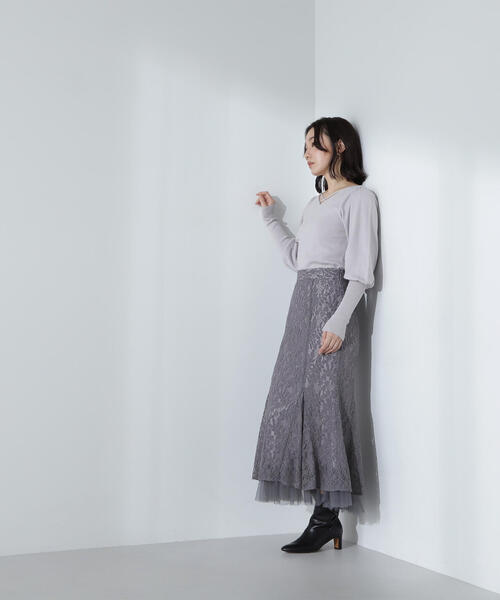 NATURAL BEAUTY BASIC（ナチュラルビューティーベーシック）の「◇チュールレイヤードレーススカート（スカート・レディース・オフホワイト/チャコールグレー/イエロー・SMALL/MEDIUM）」の16枚目の写真