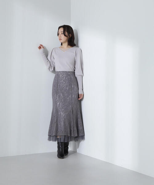 NATURAL BEAUTY BASIC（ナチュラルビューティーベーシック）の「◇チュールレイヤードレーススカート（スカート・レディース・オフホワイト/チャコールグレー/イエロー・SMALL/MEDIUM）」の17枚目の写真