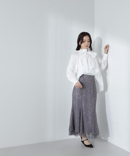 NATURAL BEAUTY BASIC（ナチュラルビューティーベーシック）の「◇チュールレイヤードレーススカート（スカート・レディース・オフホワイト/チャコールグレー/イエロー・SMALL/MEDIUM）」の18枚目の写真