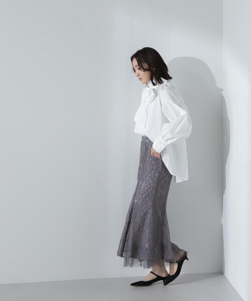 NATURAL BEAUTY BASIC（ナチュラルビューティーベーシック）の「◇チュールレイヤードレーススカート（スカート・レディース・オフホワイト/チャコールグレー/イエロー・SMALL/MEDIUM）」の19枚目の写真