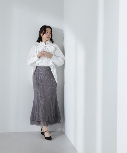 NATURAL BEAUTY BASIC（ナチュラルビューティーベーシック）の「◇チュールレイヤードレーススカート（スカート・レディース・オフホワイト/チャコールグレー/イエロー・SMALL/MEDIUM）」の20枚目の写真