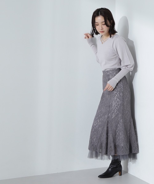 NATURAL BEAUTY BASIC（ナチュラルビューティーベーシック）の「◇チュールレイヤードレーススカート（スカート・レディース・オフホワイト/チャコールグレー/イエロー・SMALL/MEDIUM）」の10枚目の写真