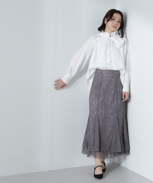 NATURAL BEAUTY BASIC（ナチュラルビューティーベーシック）の「◇チュールレイヤードレーススカート（スカート・レディース・オフホワイト/チャコールグレー/イエロー・SMALL/MEDIUM）」の8枚目の写真
