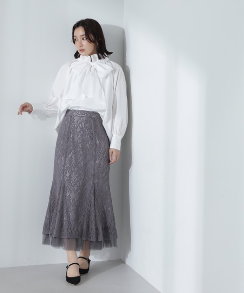 NATURAL BEAUTY BASIC（ナチュラルビューティーベーシック）の「◇チュールレイヤードレーススカート（スカート・レディース・オフホワイト/チャコールグレー/イエロー・SMALL/MEDIUM）」の9枚目の写真