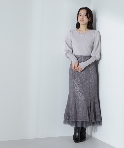 NATURAL BEAUTY BASIC（ナチュラルビューティーベーシック）の「◇チュールレイヤードレーススカート（スカート・レディース・オフホワイト/チャコールグレー/イエロー・SMALL/MEDIUM）」の12枚目の写真