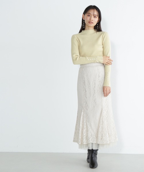 NATURAL BEAUTY BASIC（ナチュラルビューティーベーシック）の「◇チュールレイヤードレーススカート（スカート・レディース・オフホワイト/チャコールグレー/イエロー・SMALL/MEDIUM）」の4枚目の写真
