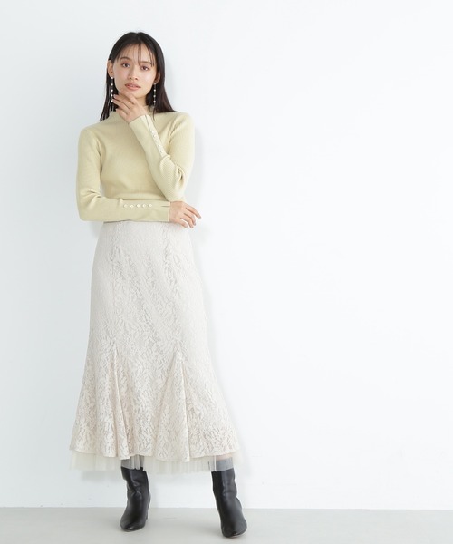 NATURAL BEAUTY BASIC（ナチュラルビューティーベーシック）の「◇チュールレイヤードレーススカート（スカート・レディース・オフホワイト/チャコールグレー/イエロー・SMALL/MEDIUM）」の5枚目の写真